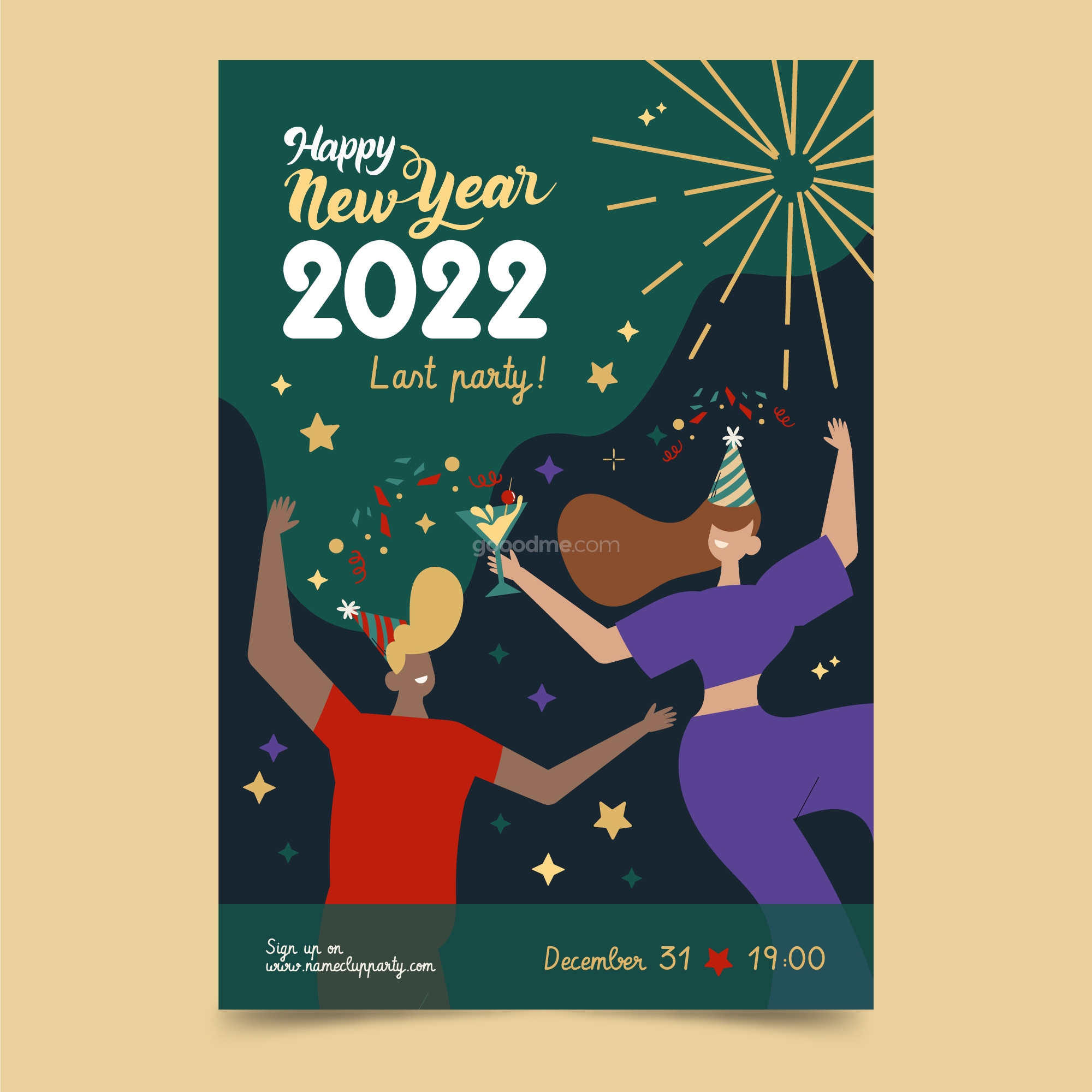 770 4款可商用新年矢量插画素材hand drawn flat new year social media cover template