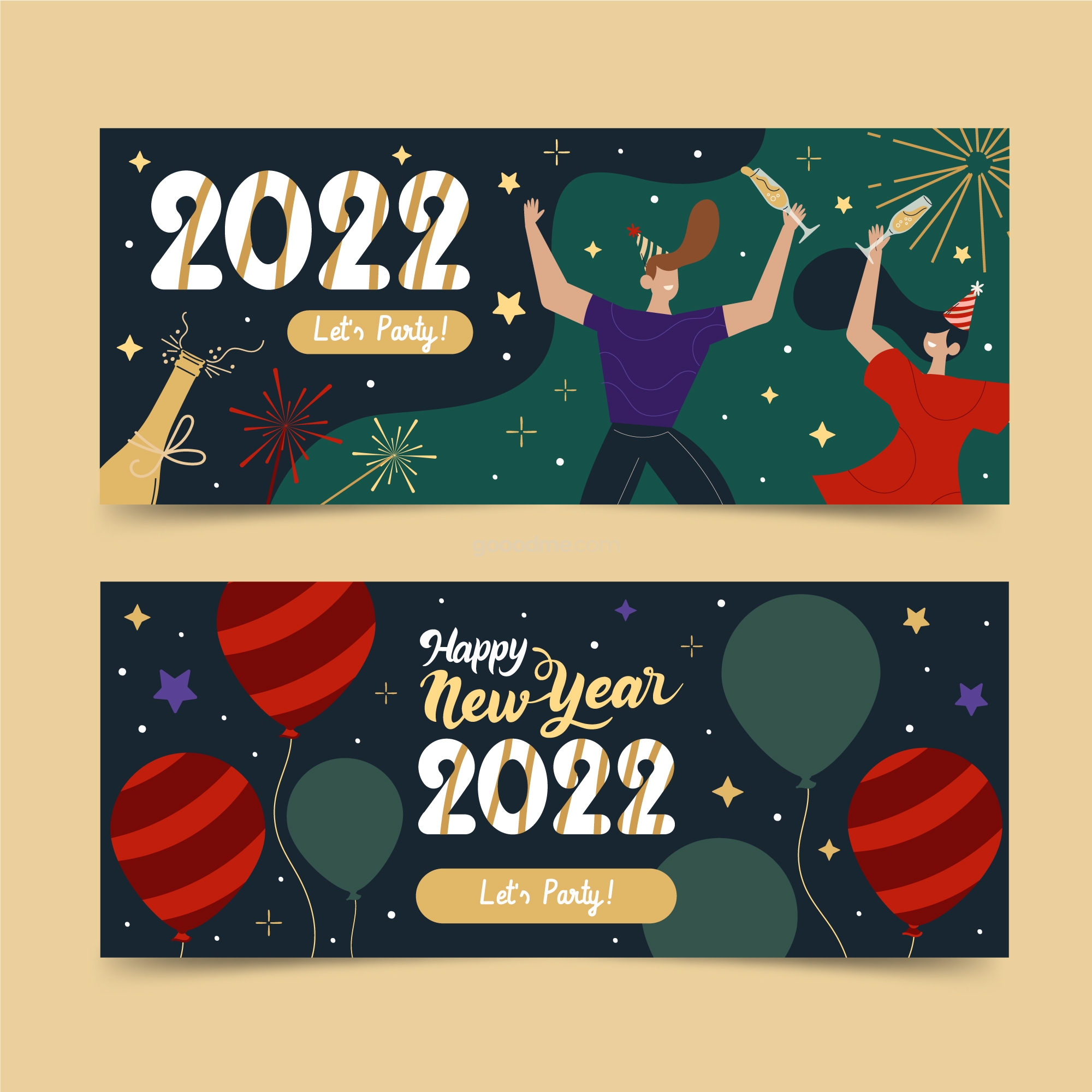 770 4款可商用新年矢量插画素材hand drawn flat new year social media cover template