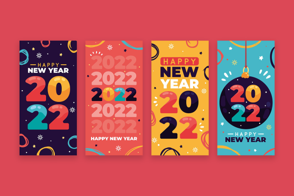 771 5款可商用2022新年手绘矢量插画banner素材watercolor happy new year 2022 horizontal banner