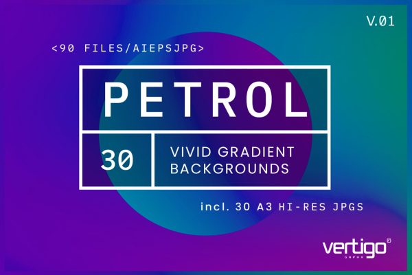 30款潮流虹彩渐变流体纹理平面海报设计背景矢量素材 VertigoGrphx – Petrol V.01