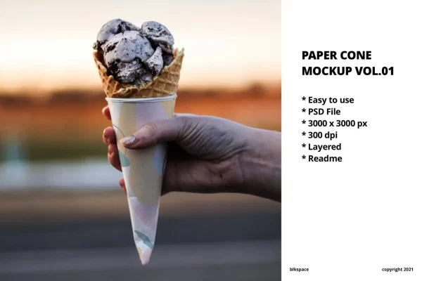 夕阳下手持冰淇淋甜筒纸筒包装PSD样机素材 Vol.01 Paper cone mockup vol 01