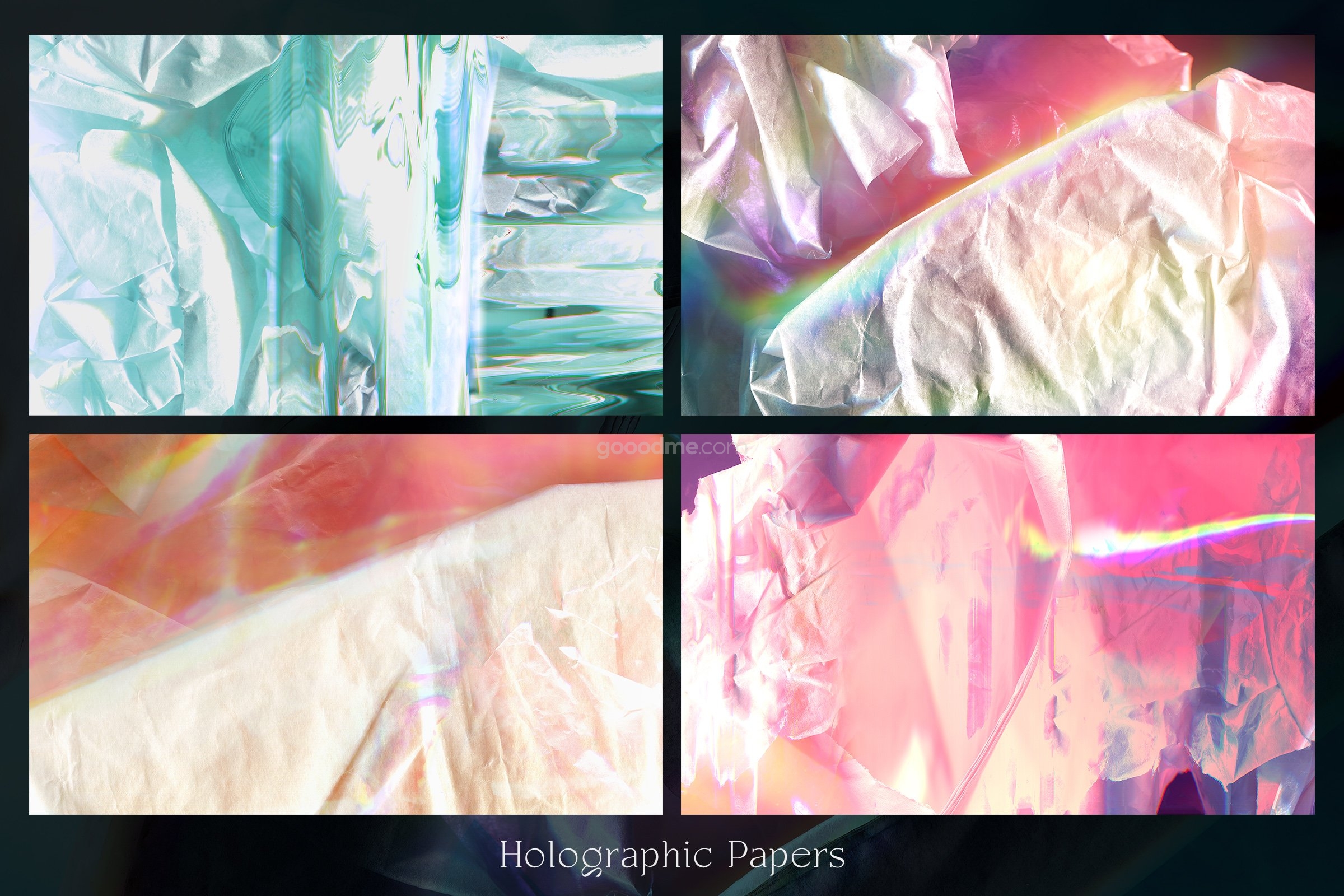 8款褶皱折叠全息纸张纹理背景图片设计素材 Holographic Papers Vol.1