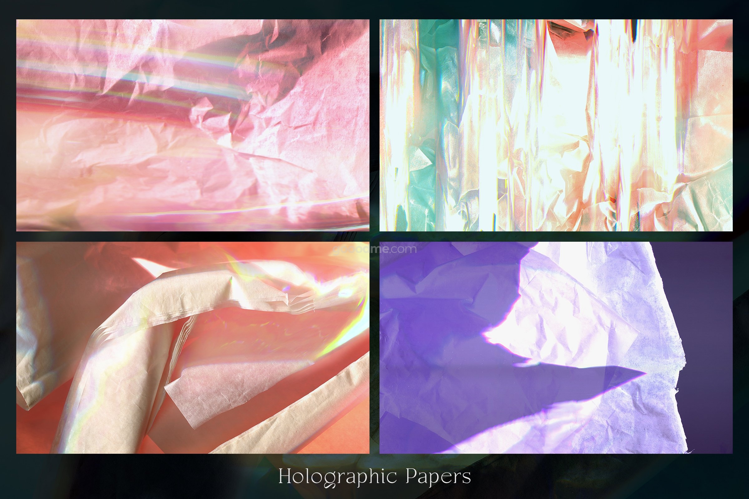 8款褶皱折叠全息纸张纹理背景图片设计素材 Holographic Papers Vol.1