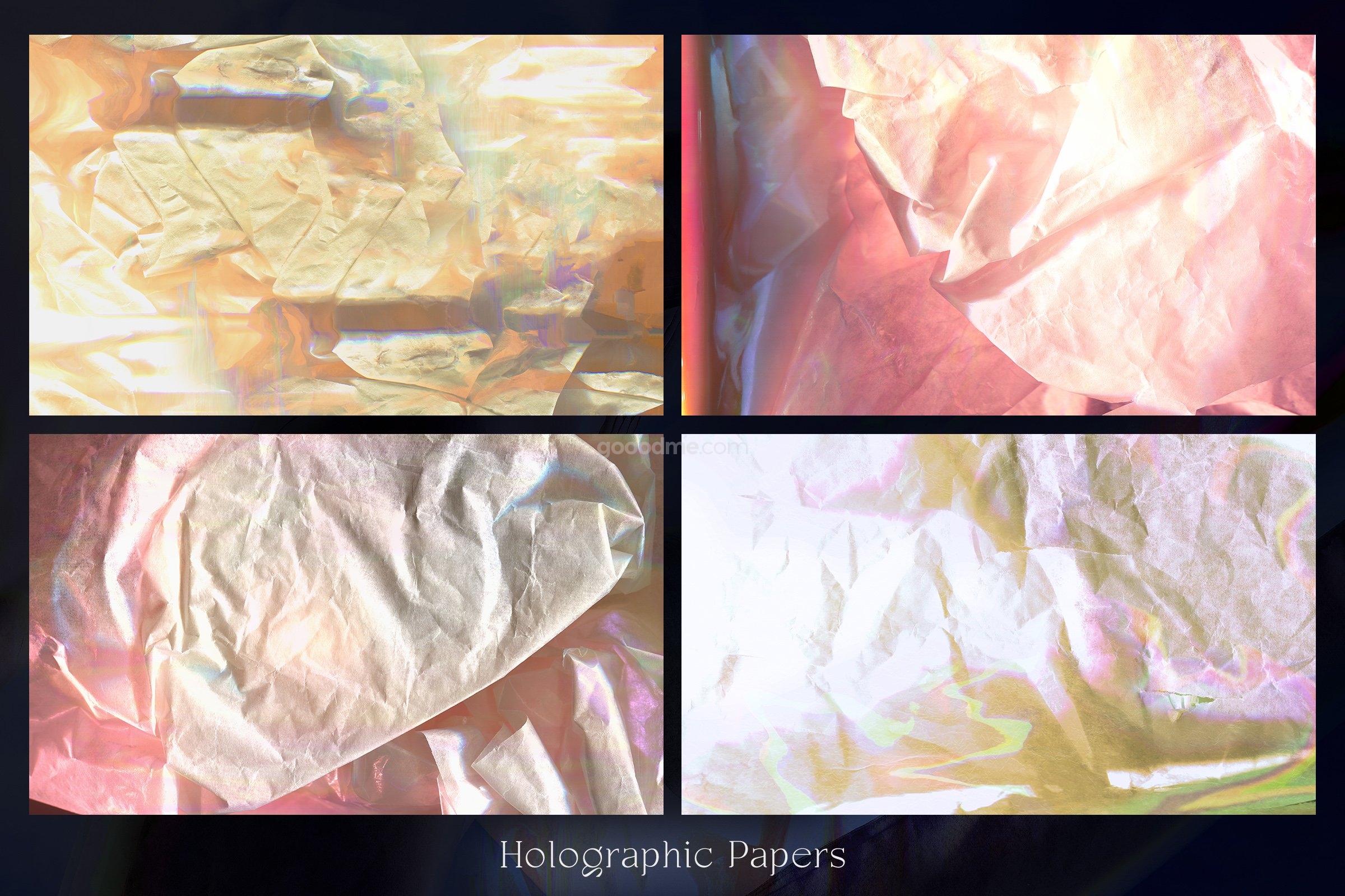 8款褶皱折叠全息纸张纹理背景图片设计素材 Holographic Papers Vol.1