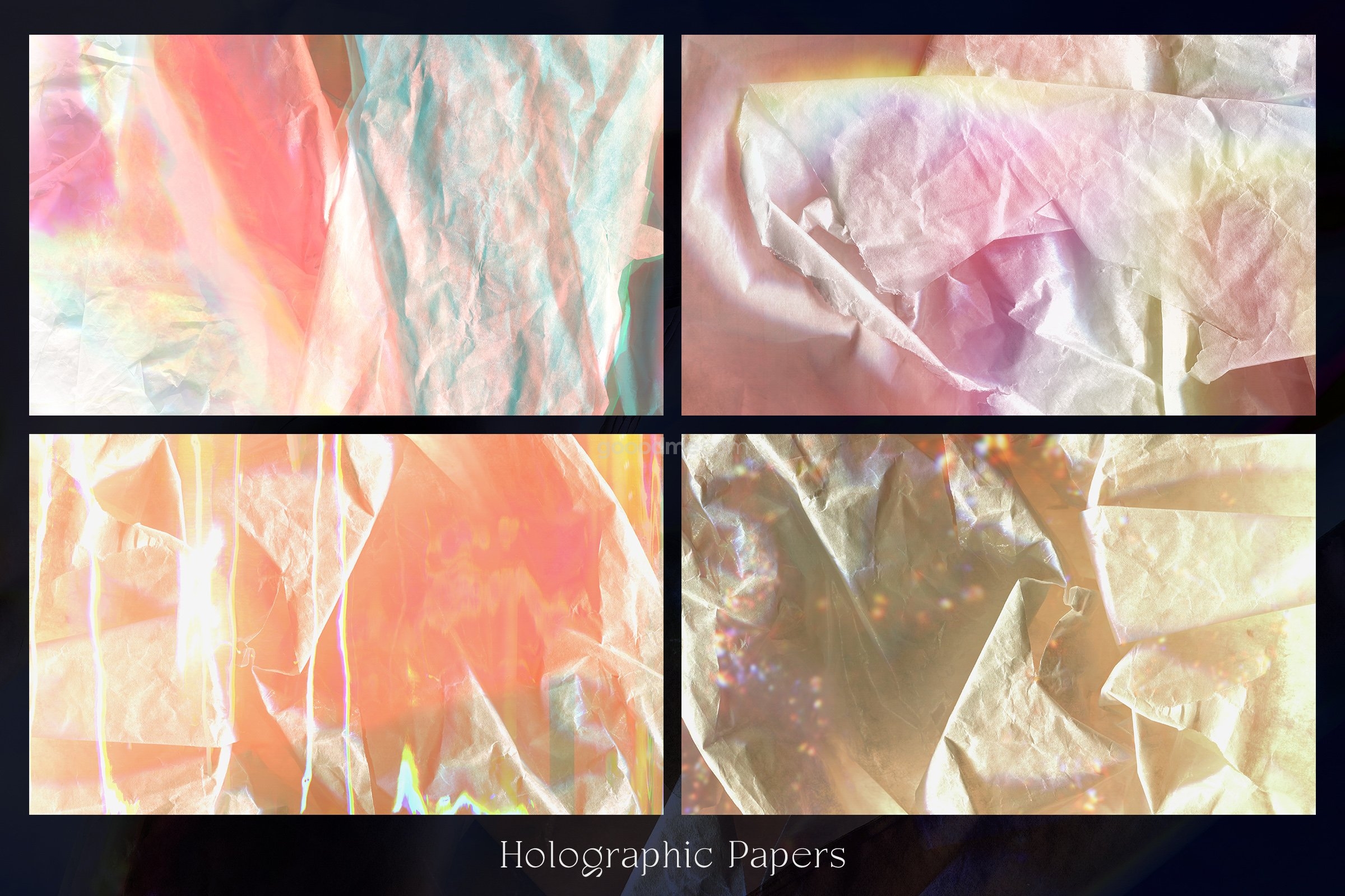 8款褶皱折叠全息纸张纹理背景图片设计素材 Holographic Papers Vol.1