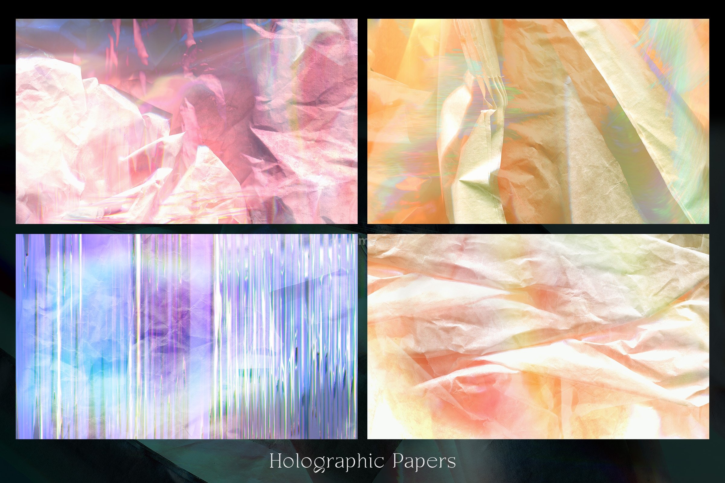 8款褶皱折叠全息纸张纹理背景图片设计素材 Holographic Papers Vol.1