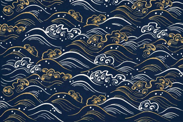 784 传统复古波浪可商用矢量无缝背景blue wave pattern background featuring public domain artworks