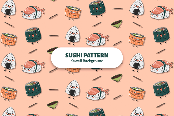 796 日式寿司剪贴画手绘矢量可商用素材cute sushi pattern vector