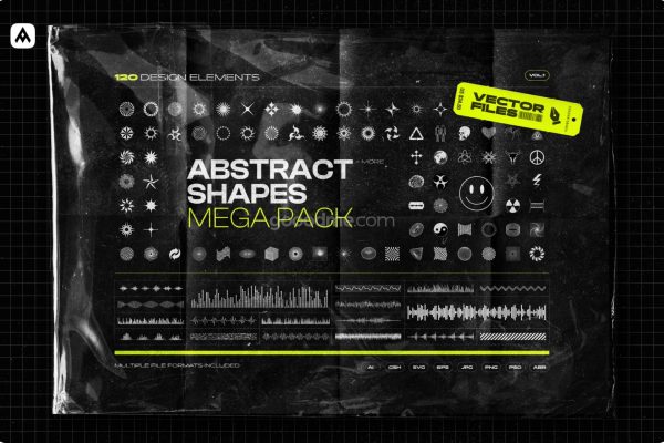 801 未来科技抽象欧普艺术机能嘻哈潮流酸性电音风图形设计AI矢量素材 Samolevsky Abstract Shapes Mega Pack