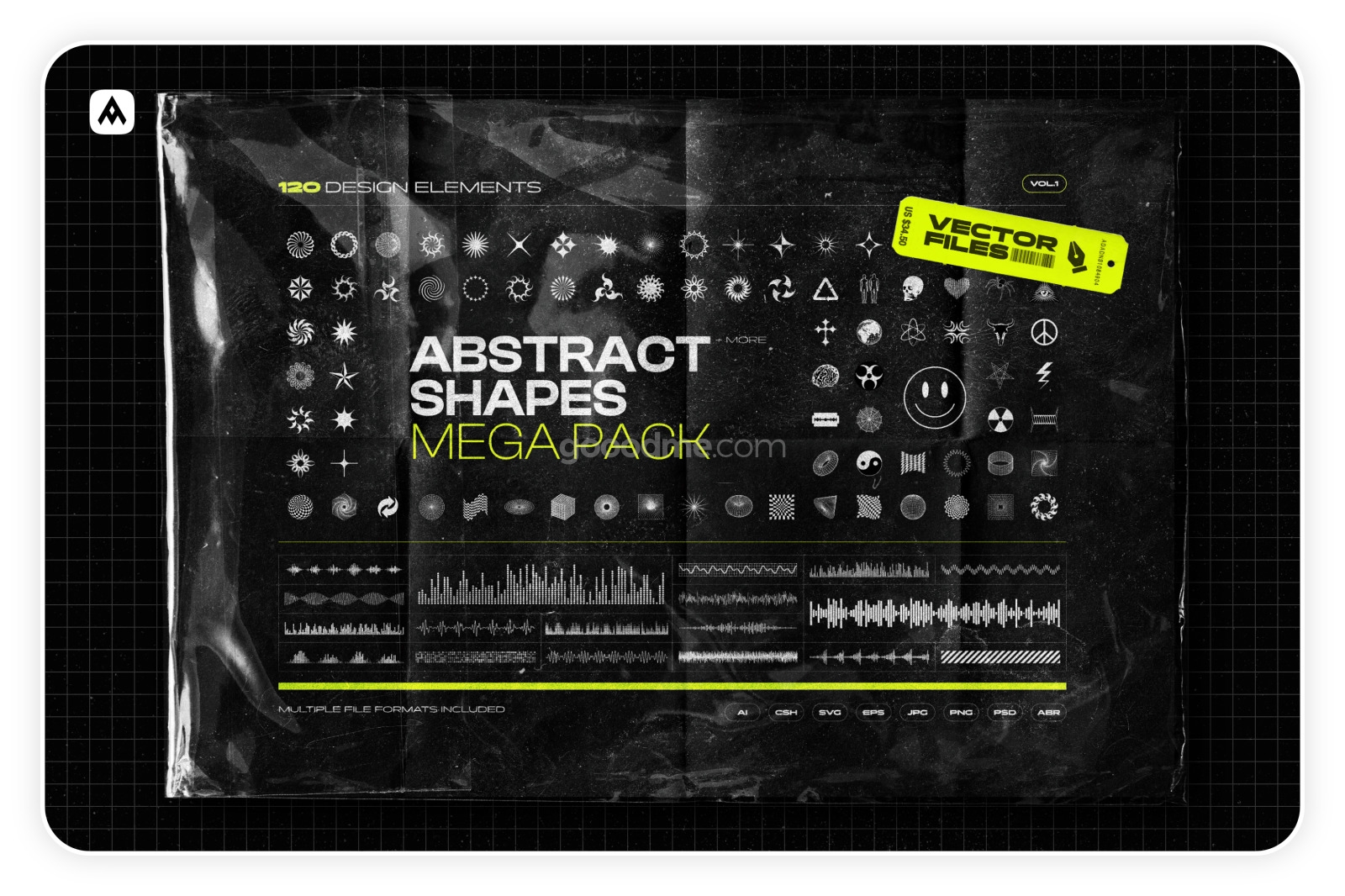 801 未来科技抽象欧普艺术机能嘻哈潮流酸性电音风图形设计AI矢量素材 Samolevsky Abstract Shapes Mega Pack