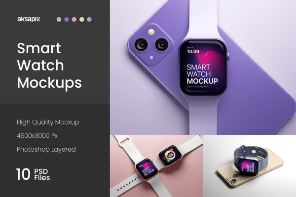 810 苹果Apple Watch 7代智能手表Ui界面设计贴图Ps样机素材展示模板 Smart Watch Mockup
