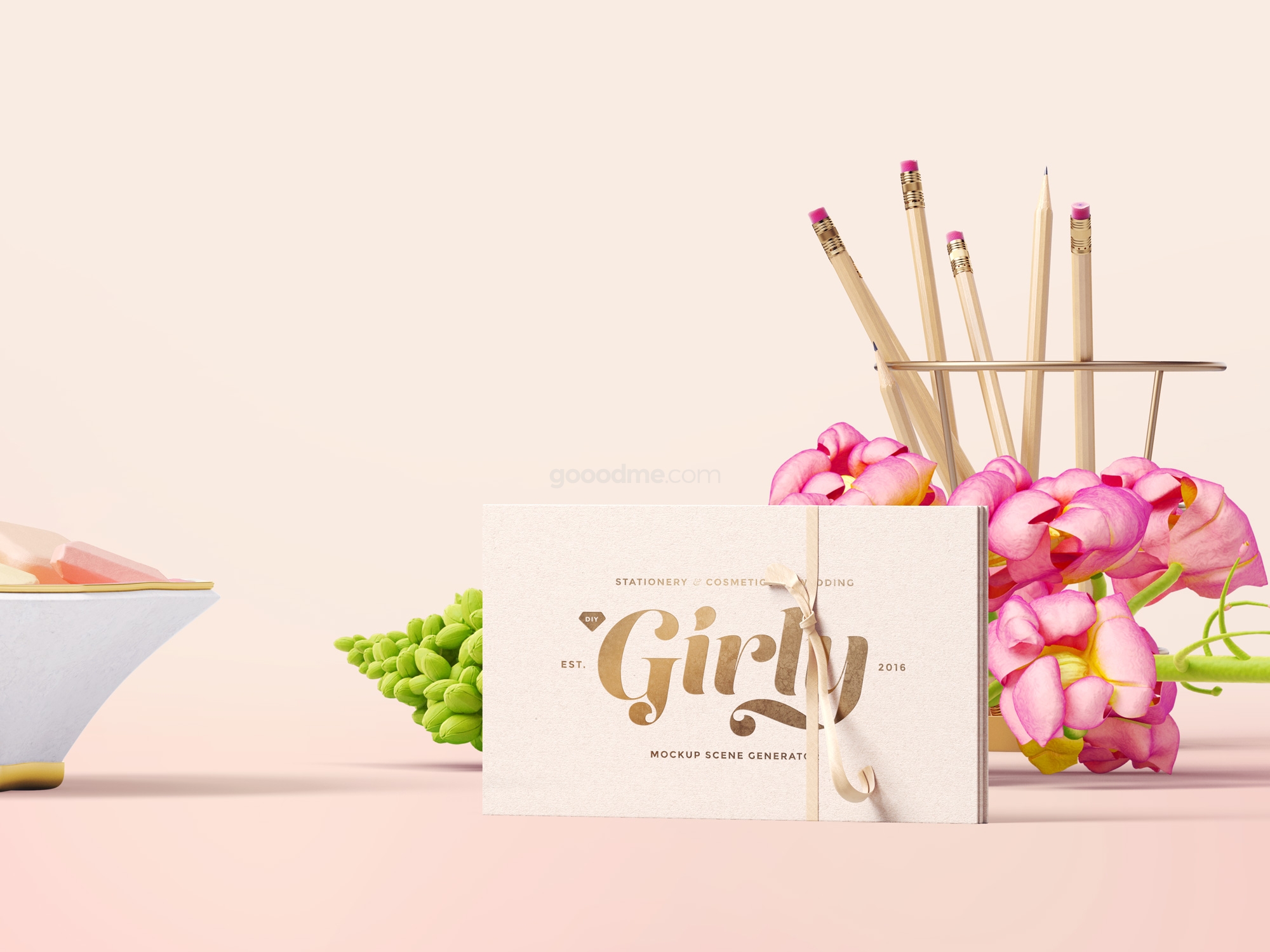 393 3款可商用少女风品牌VI卡片名片设计PSD样机 Three Girly Branding Mockups