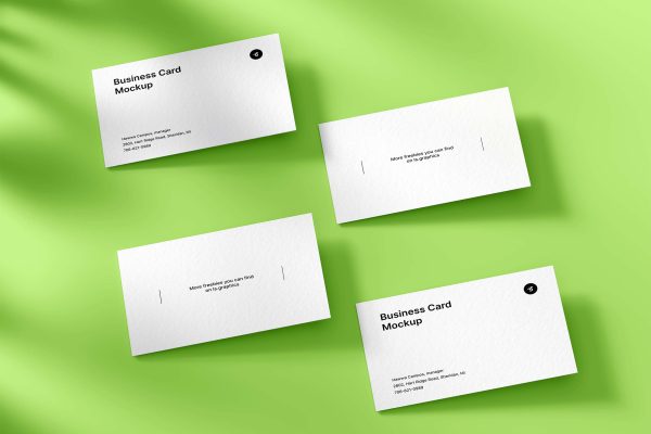 282 可商用品牌名片带阴影展示PSD样机 4 Classic Business Cards Mockup