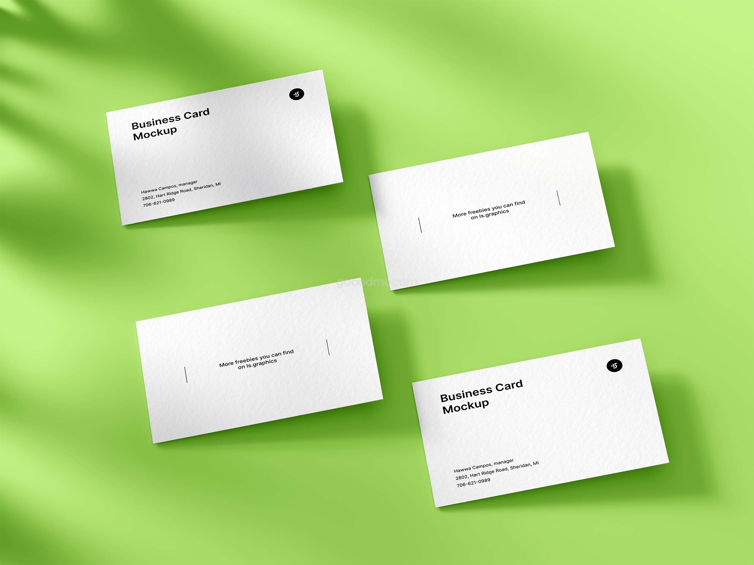 282 可商用品牌名片带阴影展示PSD样机 4 Classic Business Cards Mockup