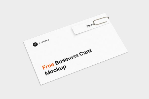 296 可商用品牌VI设计名片回形针展示PSD样机 Business Card & Sticker Mockup