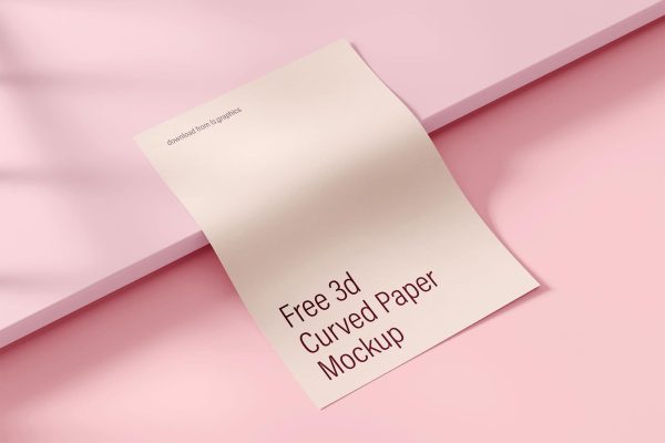 303 可商用海报A4海报DM宣传单设计展示PSD样机素材 3D Curved Paper Mockup