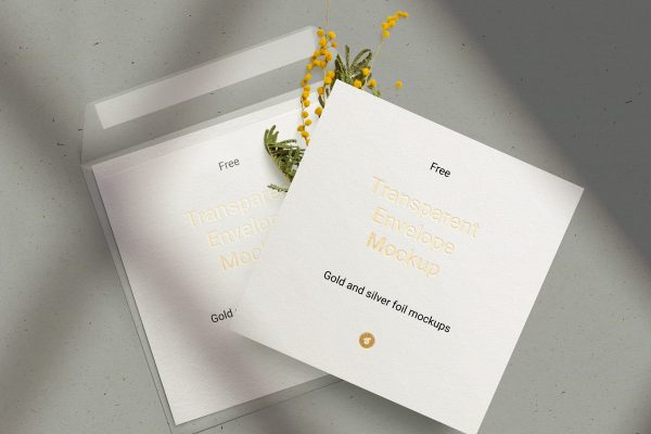 319 可商用透明袋包装信封明信片卡片PSD样机素材 Envelope & Card Mockup