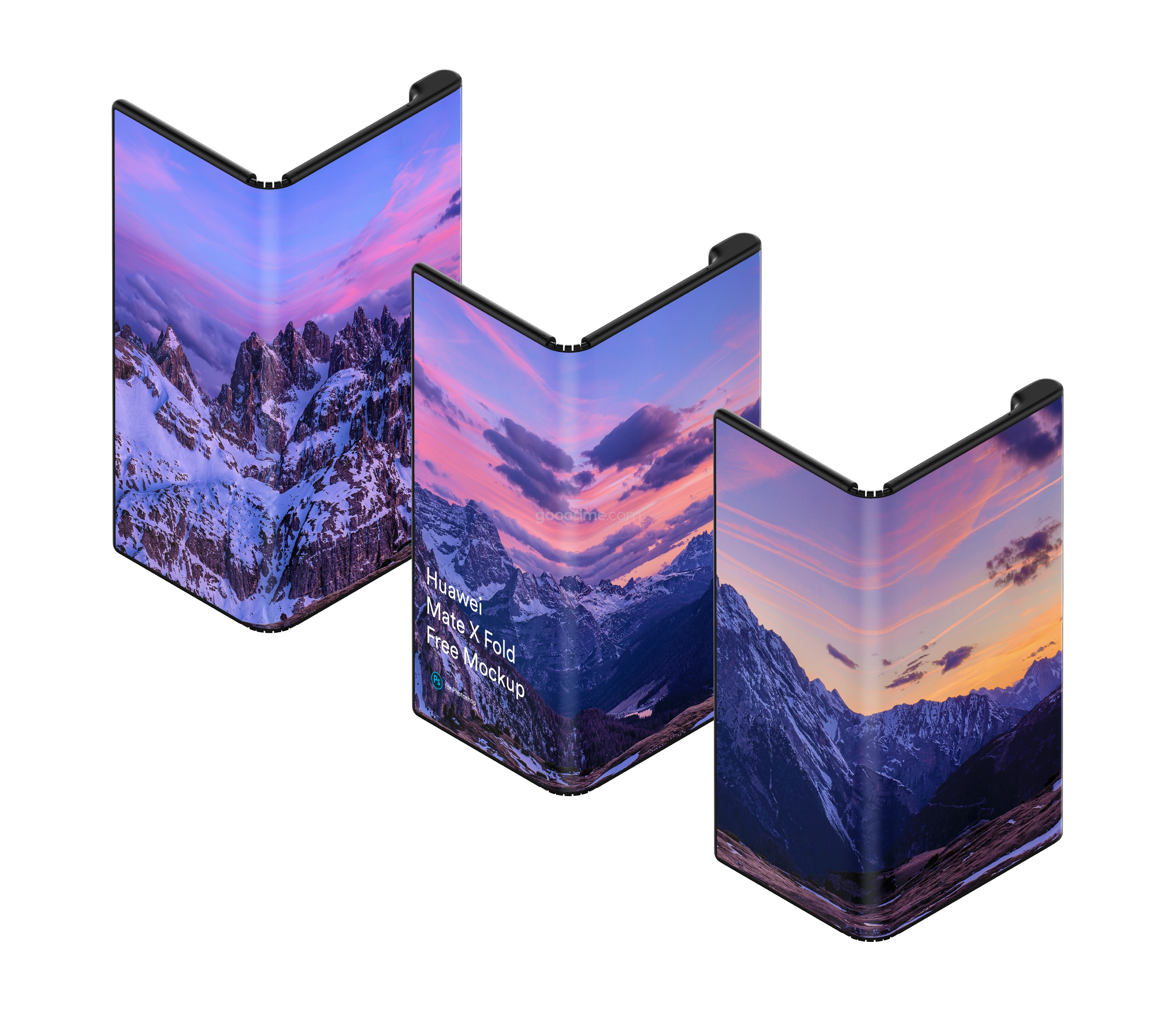 329 可商用华为 Mate X 手机（折叠）屏幕展示PSD样机素材 Huawei Mate X Phone (Fold) Mockup