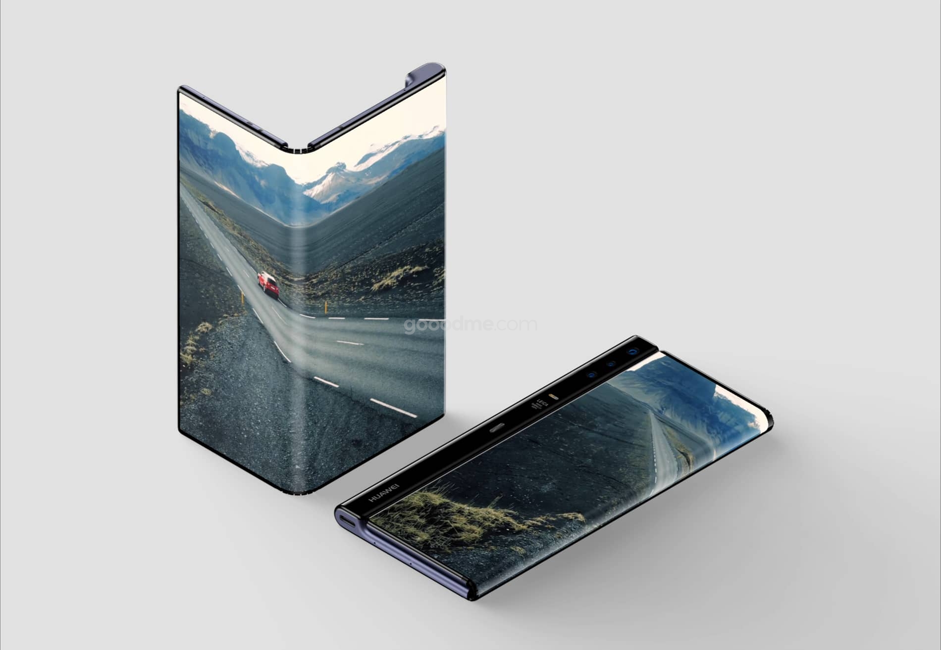 329 可商用华为 Mate X 手机（折叠）屏幕展示PSD样机素材 Huawei Mate X Phone (Fold) Mockup