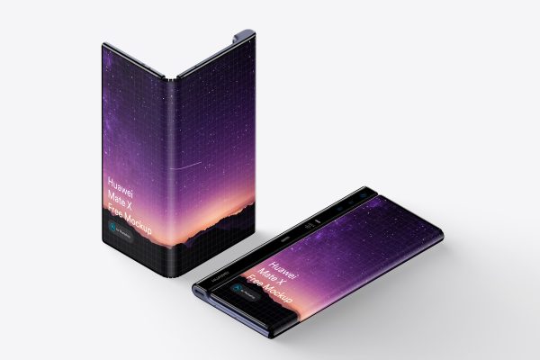 329 可商用华为 Mate X 手机（折叠）屏幕展示PSD样机素材 Huawei Mate X Phone (Fold) Mockup