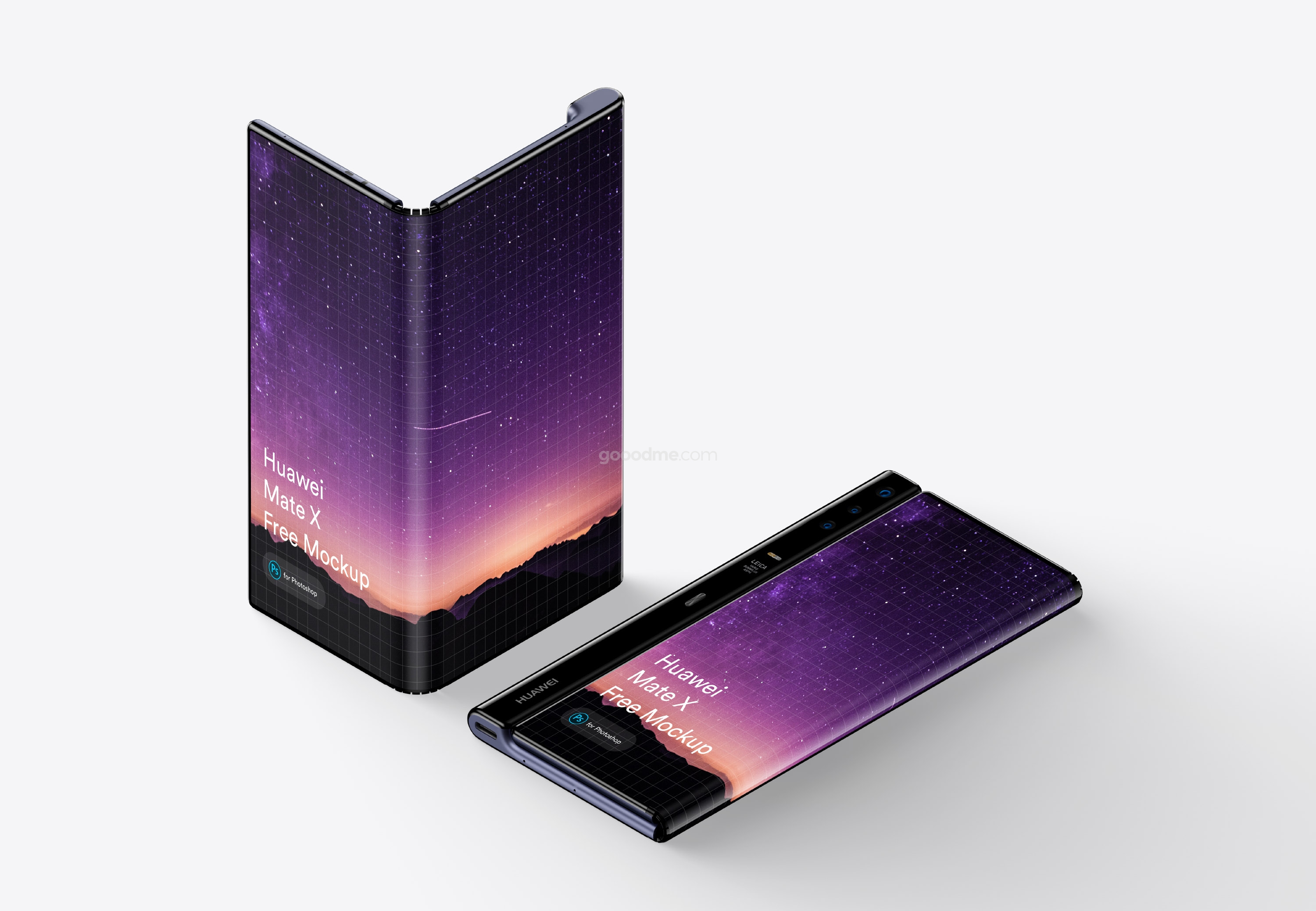 329 可商用华为 Mate X 手机（折叠）屏幕展示PSD样机素材 Huawei Mate X Phone (Fold) Mockup