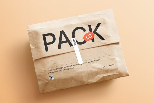 339 可商用牛皮纸包装袋快递袋PSD样机素材 Kraft Paper Postal Package