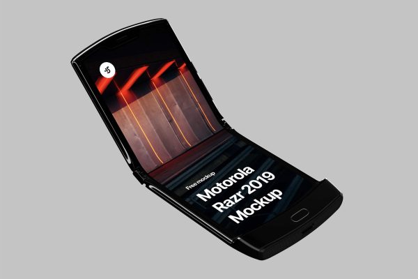 348 可商用摩托罗拉razr手机折叠屏幕展示UI设计样机素材 Motorola Razr 2019 Mockup