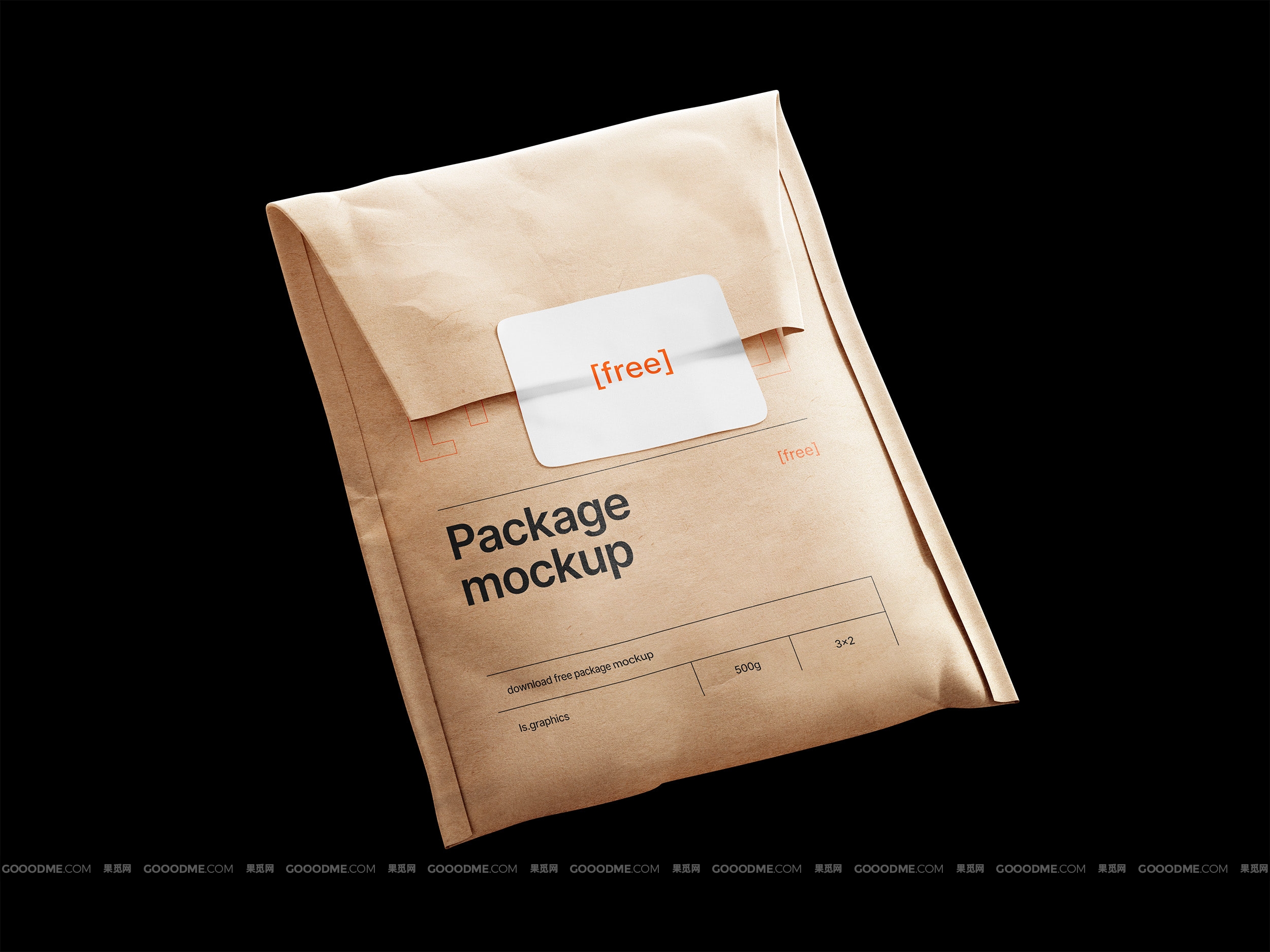 380 可商用牛皮纸包装袋PSD样机素材 Kraft Paper Postal Bag and Sticker Mockup