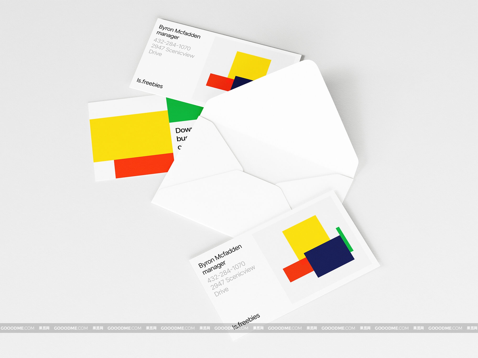 386 可商用品牌VI名片信封卡片PSD样机素材 Opened Envelope and Business Cards Mockup