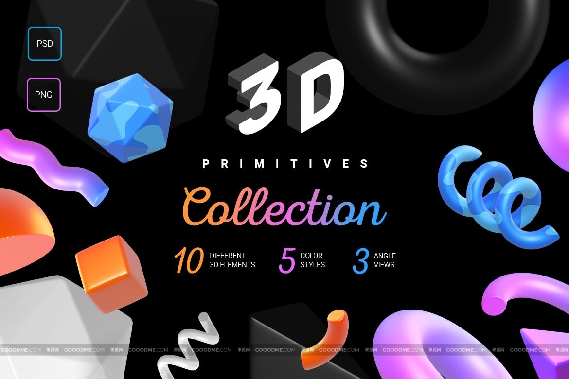819 30款多彩三维立体几何渲染图形素材 3D Primitives Collection