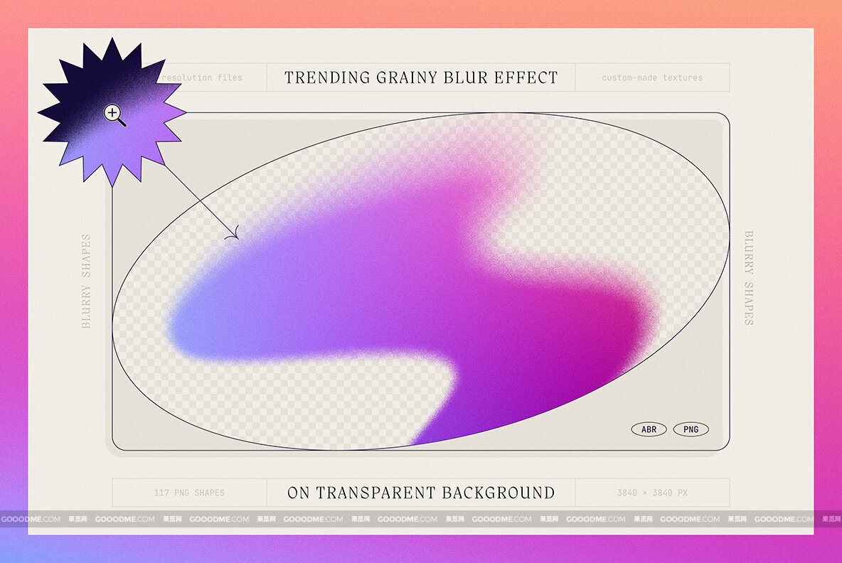 821 潮流复古几何动感颗粒模糊酸性肌理背景底纹png免抠图片设计素材 Grainy shapes and blurry gradients collection