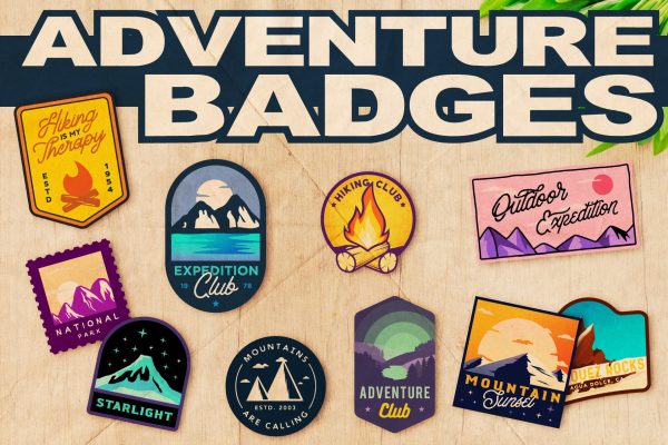 823 10款户外冒险旅行徽章图标徽标标志Logo设计矢量模板 Adventure Badges Set