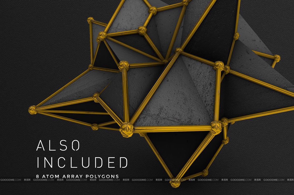 824 44款黑色和金色的抽象几何多边形图形元素素材 Black and gold polygons