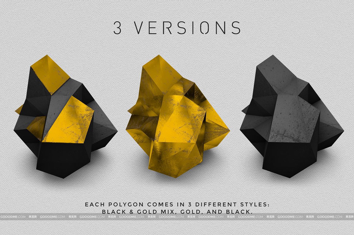 824 44款黑色和金色的抽象几何多边形图形元素素材 Black and gold polygons