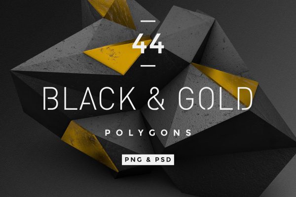 824 44款黑色和金色的抽象几何多边形图形元素素材 Black and gold polygons