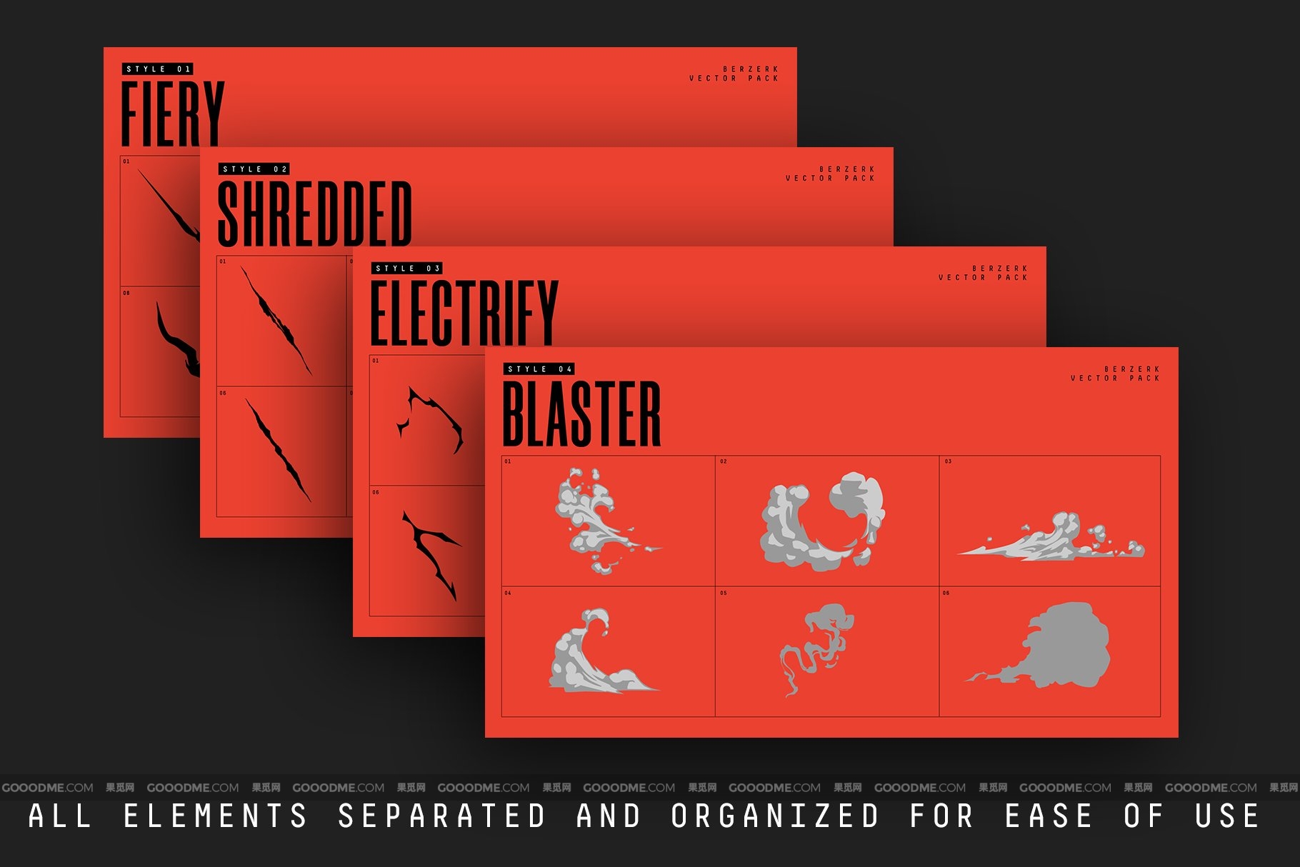 828 4款炫酷漫畫動作AI矢量素材包 BERZERK – VECTOR PACK