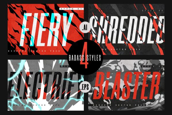 828 4款炫酷漫畫動作AI矢量素材包 BERZERK – VECTOR PACK