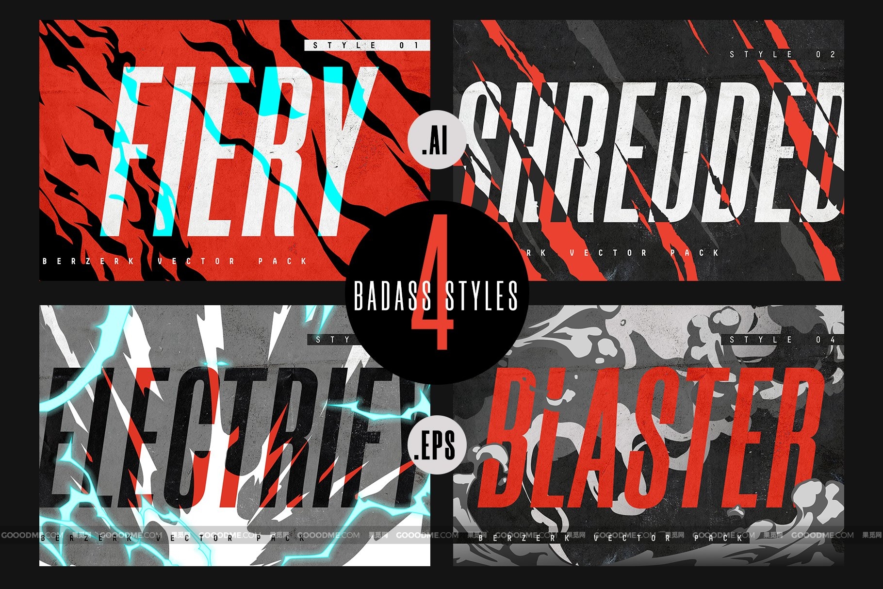828 4款炫酷漫畫動作AI矢量素材包 BERZERK – VECTOR PACK