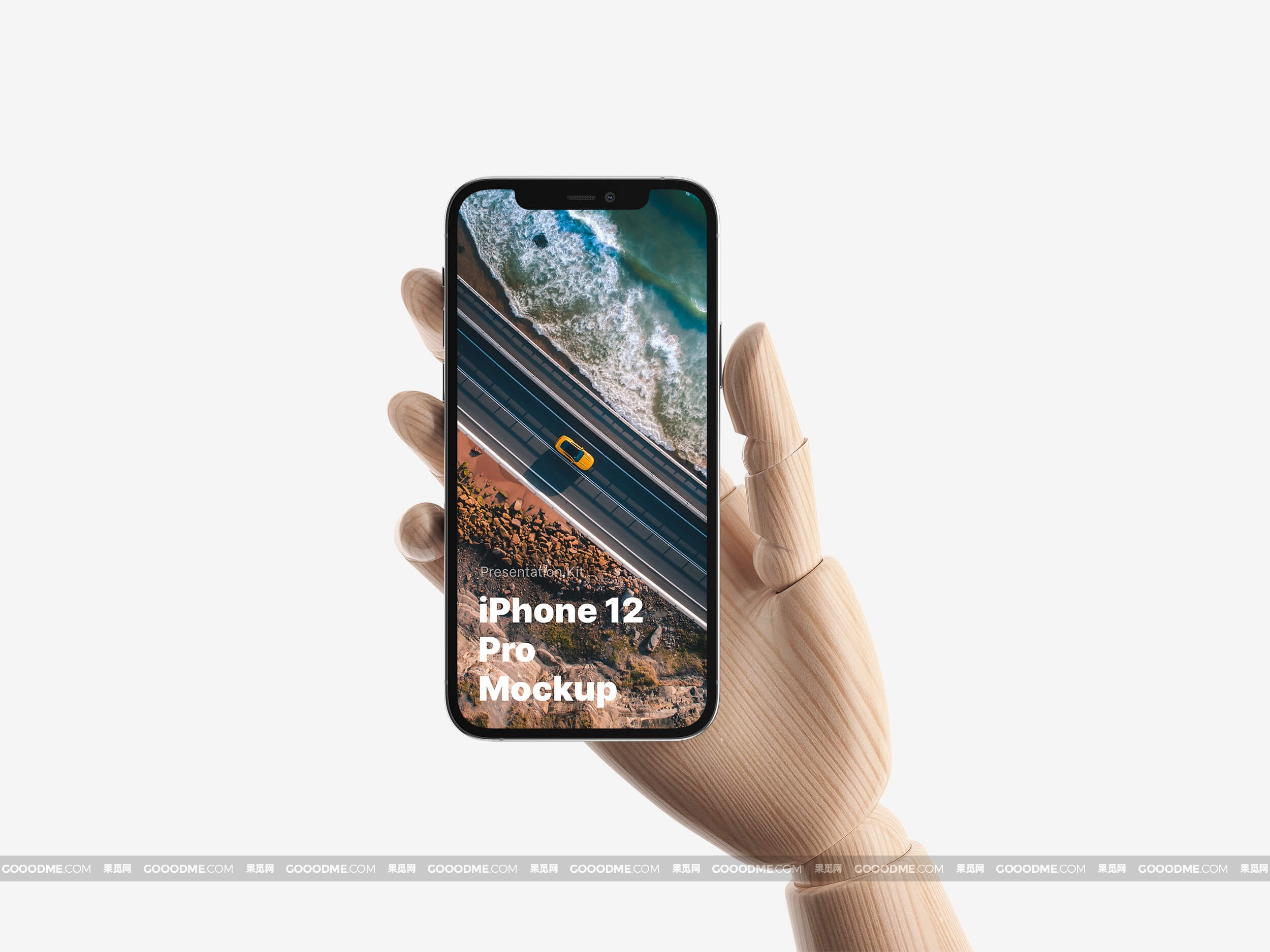 830 13款机械手臂木制手持手机UI展示设计样机素材Wooden Hands iPhone 12 Pro Mockups