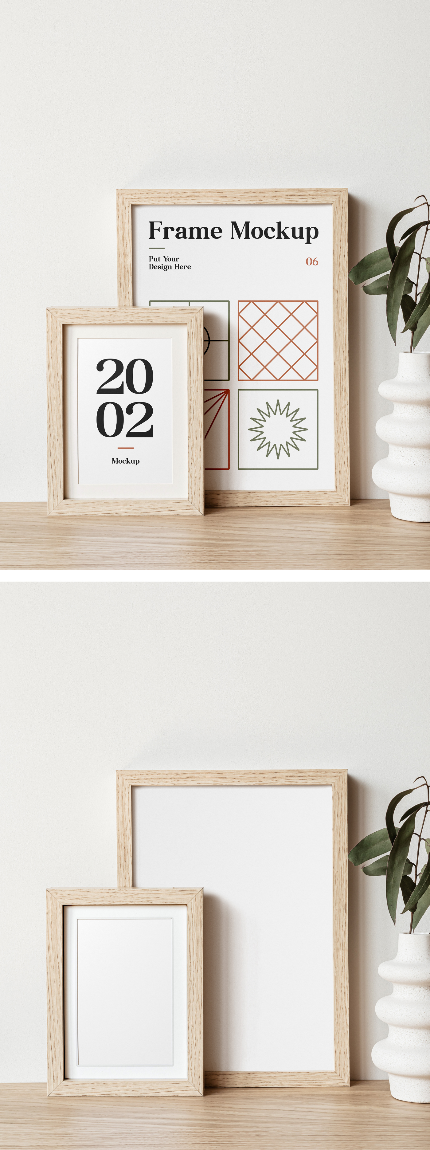 447 可商用木质画框展示PSD样机素材 Wood Frames on Table Mockup Gr.zip
