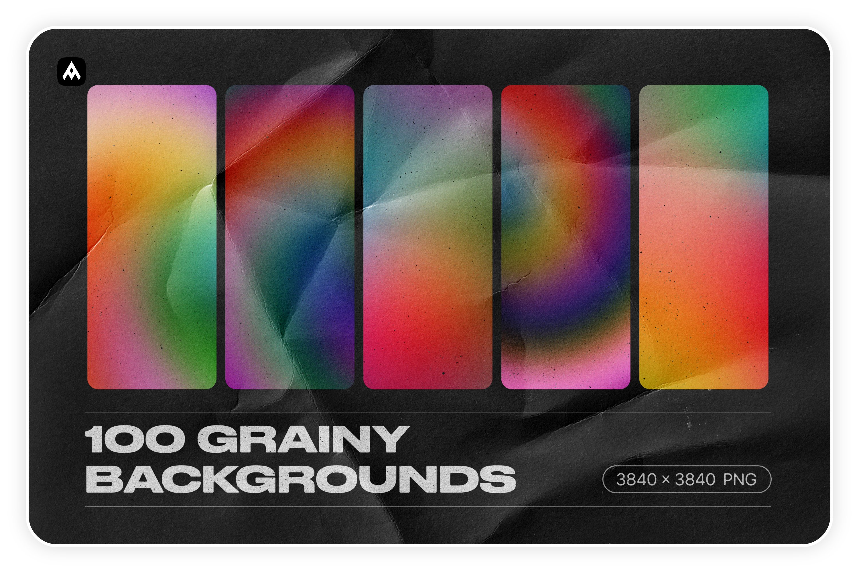 840 潮流复古颗粒噪点模糊科技视觉感全息渐变酸性背景底纹PNG图片素材 Grainy Backgrounds – 100 Gradients