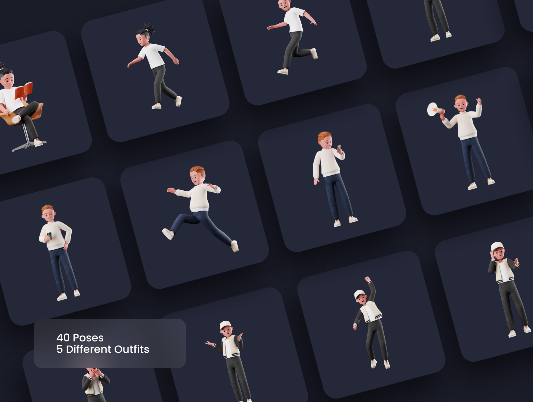 02 40种姿势人物造型3D角色模型素材 3D Character Library 02
