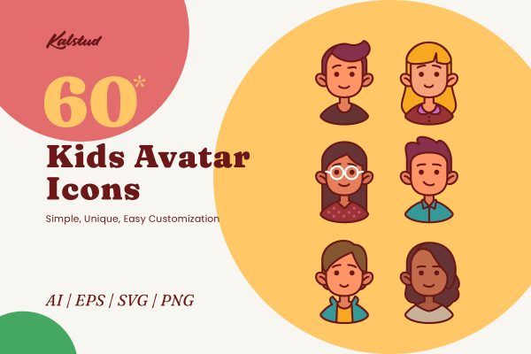 05 60个可爱的插画风格儿童头像矢量图标素材 60 Kids Avatar Icons 05
