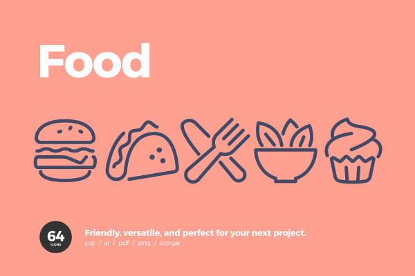 06 64个优质的食物主题矢量线条图标素材 64 Food Icons 06