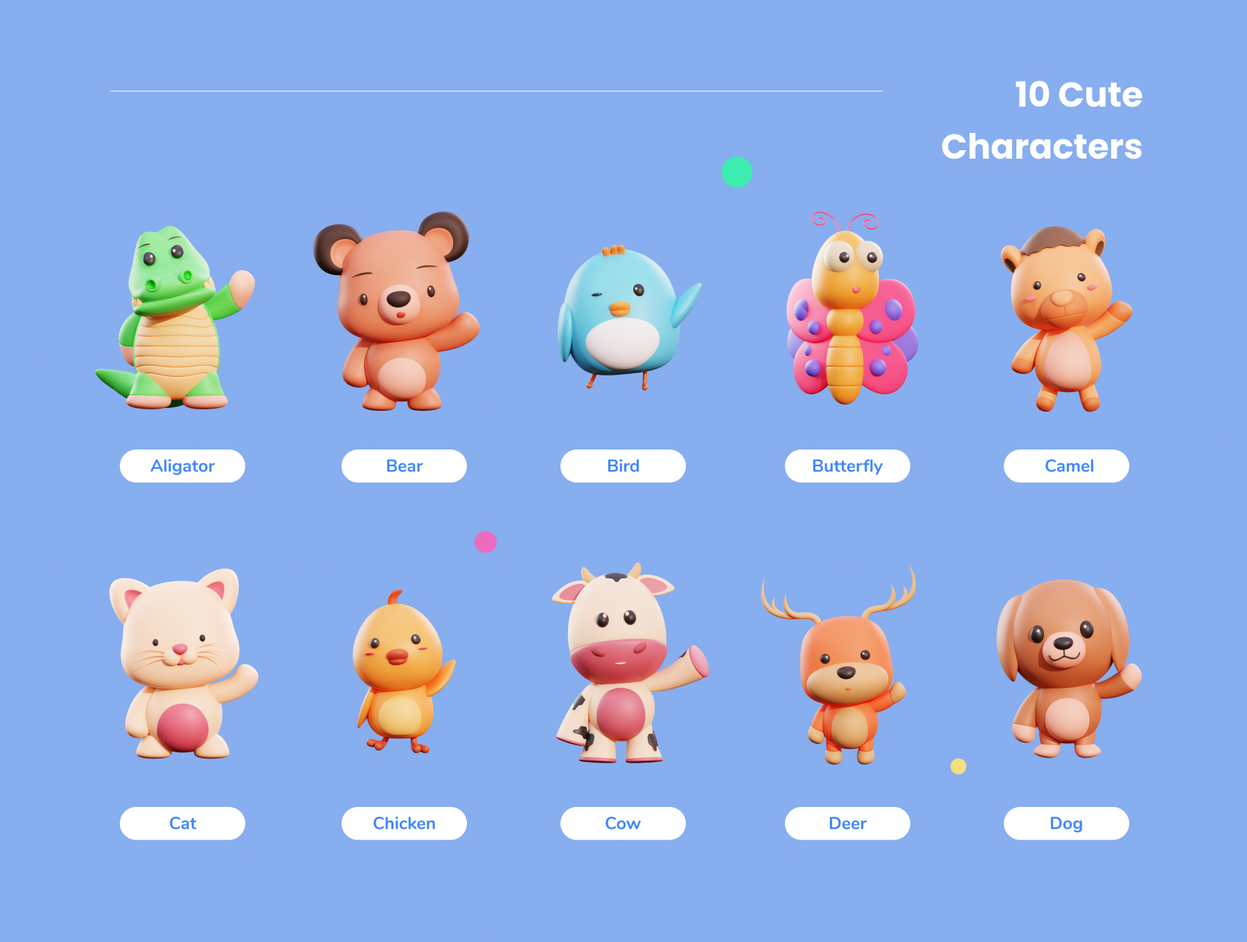 08 可爱的卡通动物角色3D模型Blender模型插画素材 Animalls – 3D Cute Illustration Pack 08