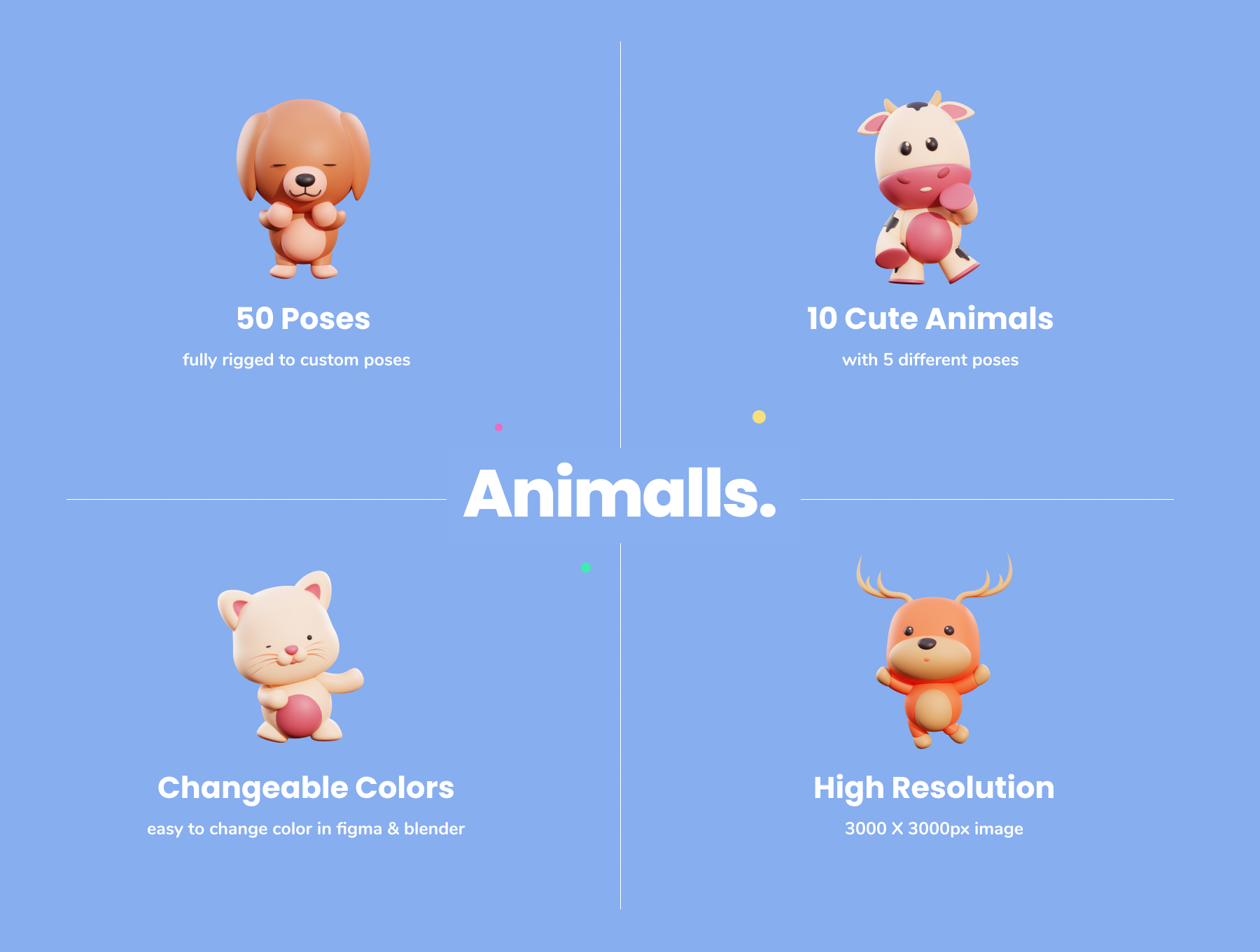 08 可爱的卡通动物角色3D模型Blender模型插画素材 Animalls – 3D Cute Illustration Pack 08