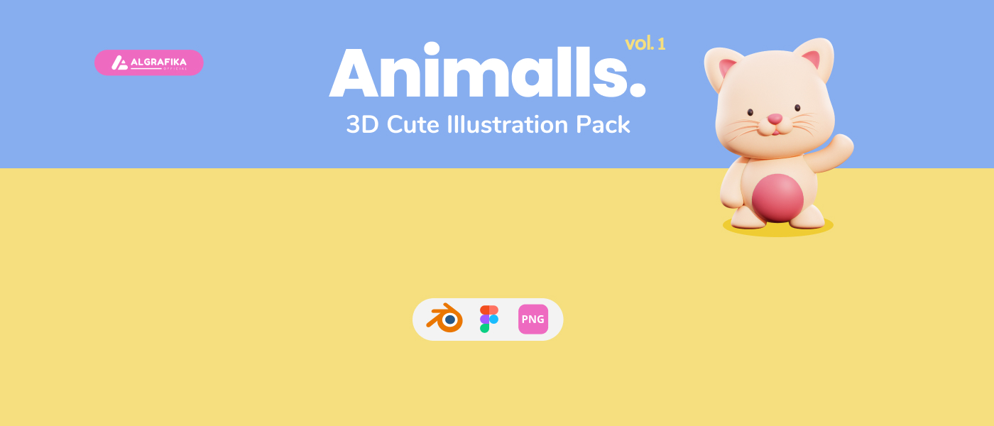 08 可爱的卡通动物角色3D模型Blender模型插画素材 Animalls – 3D Cute Illustration Pack 08