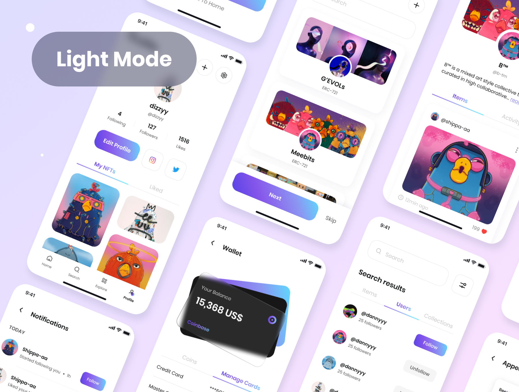 11 NFT主题应用程序APP界面设计FIGMA模板素材 BeeNFTs – NFT Market App UI Kit