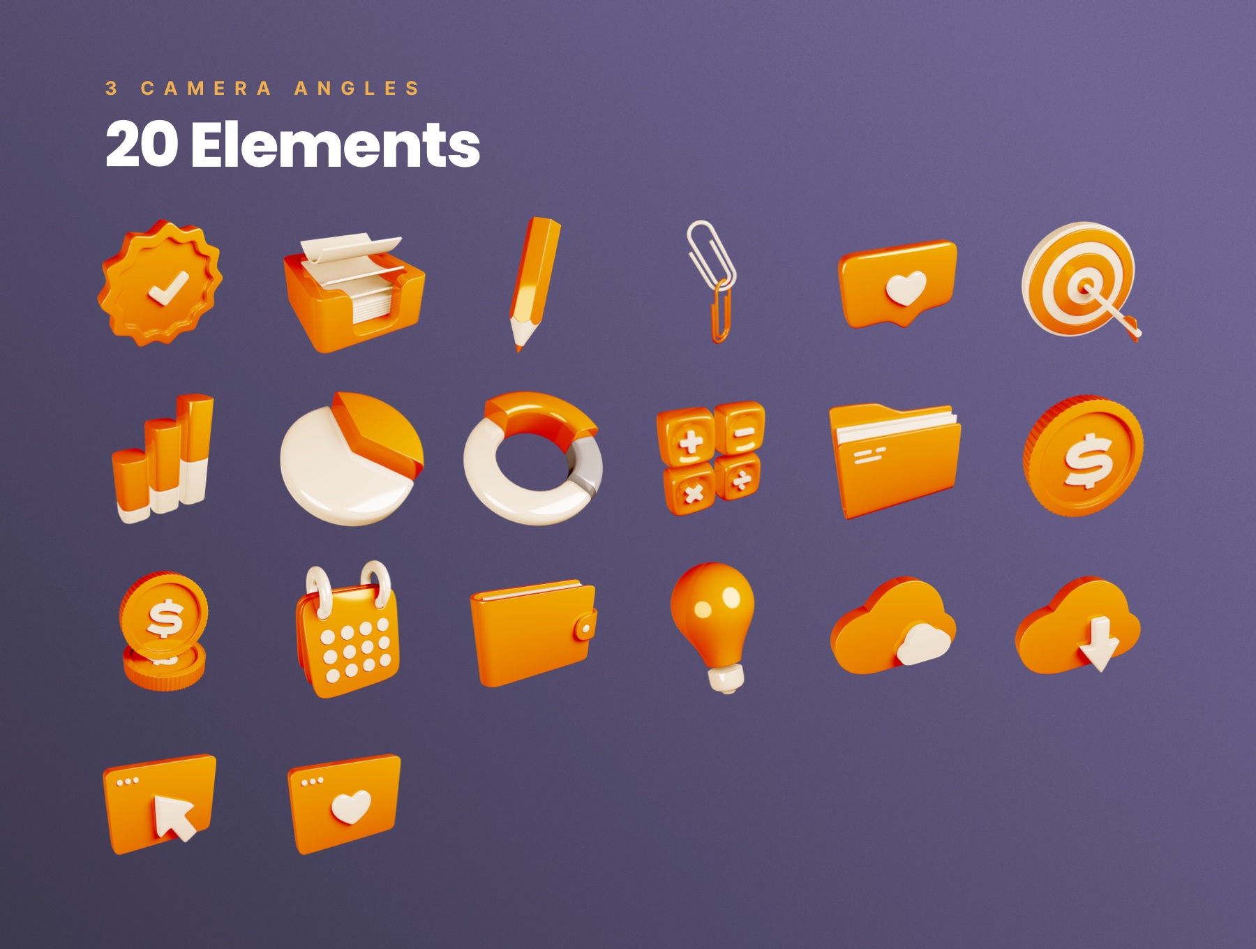 13 20款3D立体商业营销总结汇报创意卡通Icon图标Ps设计素材源文件 Business – 3D Elements Pack