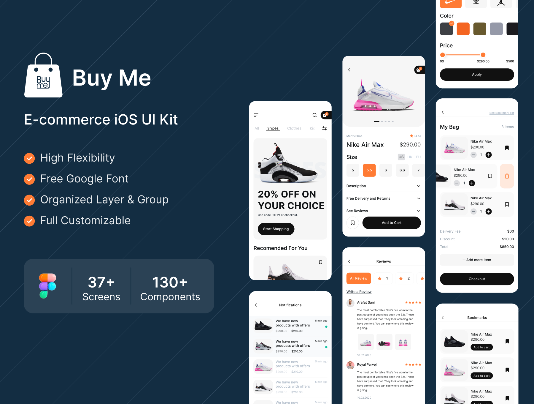 14 潮流鞋子电商APP UI设计套件，鞋类电商UI资源素材figma源文件Buy me – Ecommerce Mobile App 14